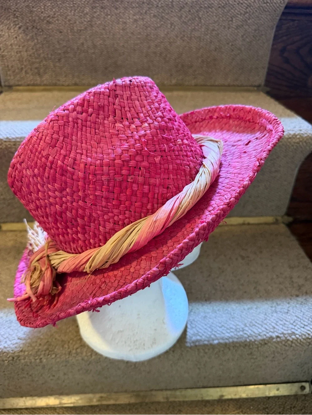 Betmar Women's Pink Straw Cowboy Style Sun Hat